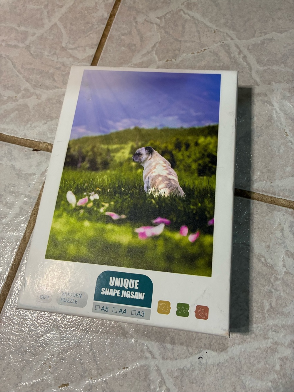 Pug Dog Puzzle Cover - Blue, Green, White, Pink